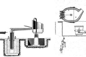 Izquierda: horno convertidor móvil instalado en Sheffield. Derecha: patente estadounidense nº 49055 (convertidor móvil)